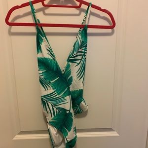 One piece bathing suit with palm tree print